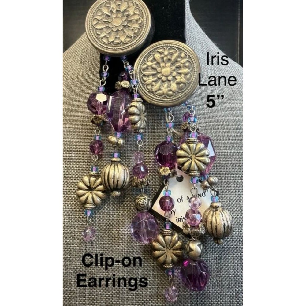 E16. Vintage Iris Lane "One of a Kind" 5” Dramatic Statement Clip-On Earrings